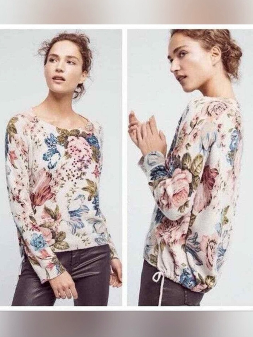 Anthropologie Angel Of The North S Gray Floral Sweater Embroidery Cottagecore - Picture 14 of 14